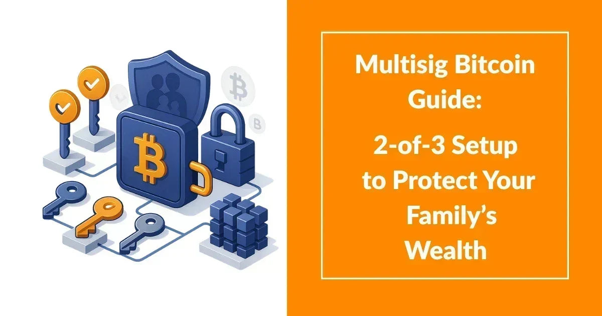 Illustration of a 2-of-3 Bitcoin multisig setup with keys, signers, and secure custody