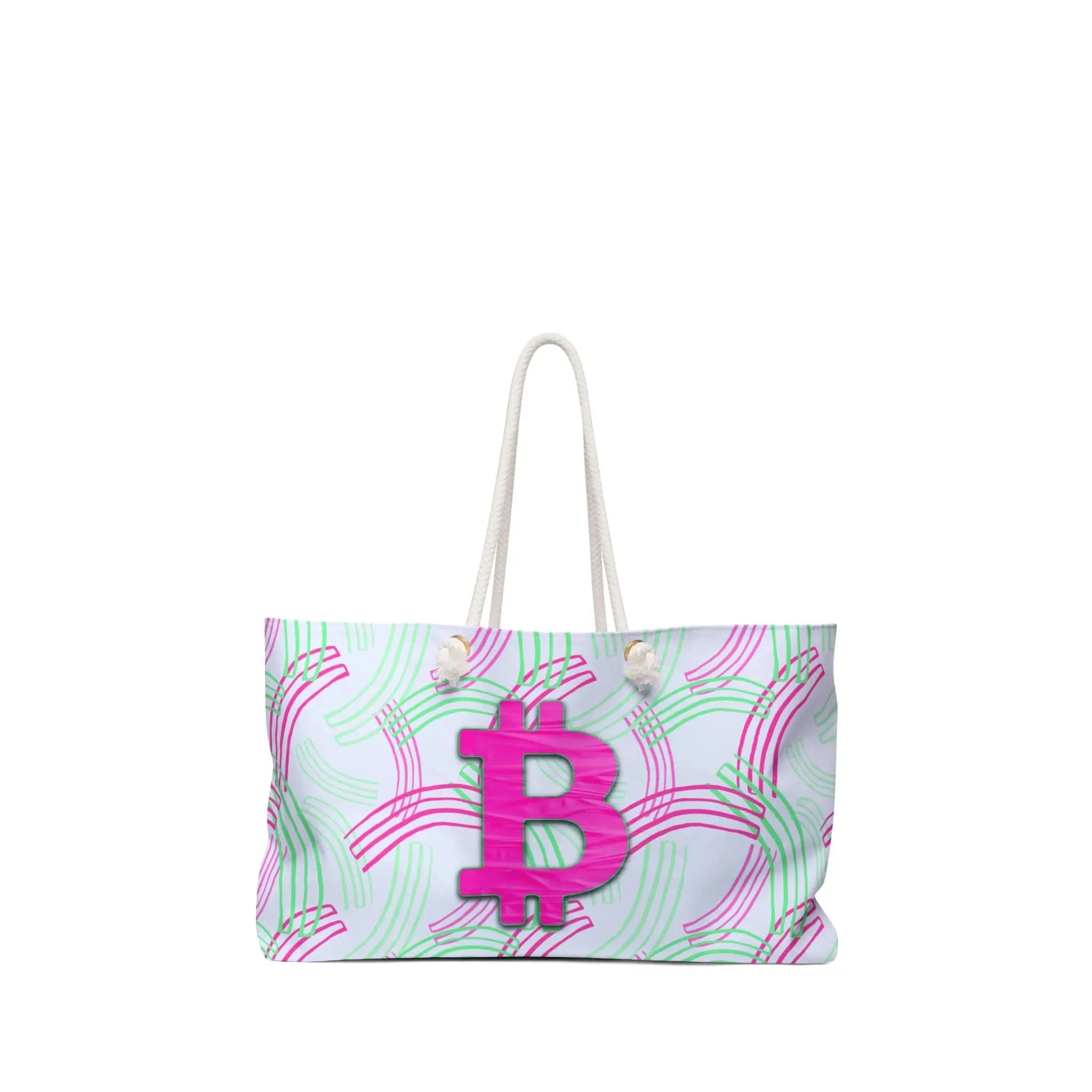 Colorful Bitcoin-themed weekender bags for women who HODL