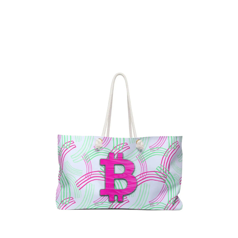 Colorful Bitcoin-themed weekender bags for women who HODL