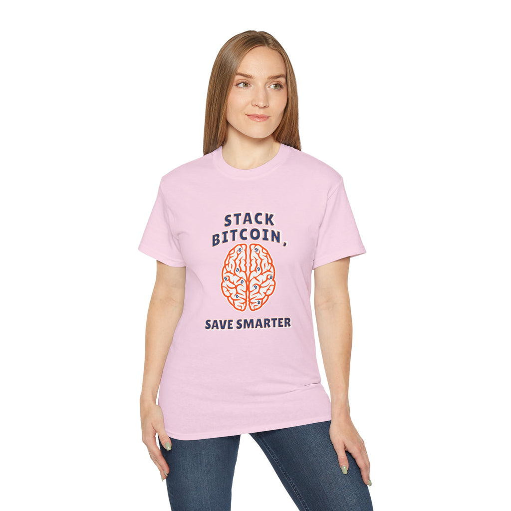 Stack Bitcoin: Save Smarter t-shirt mockup, back view