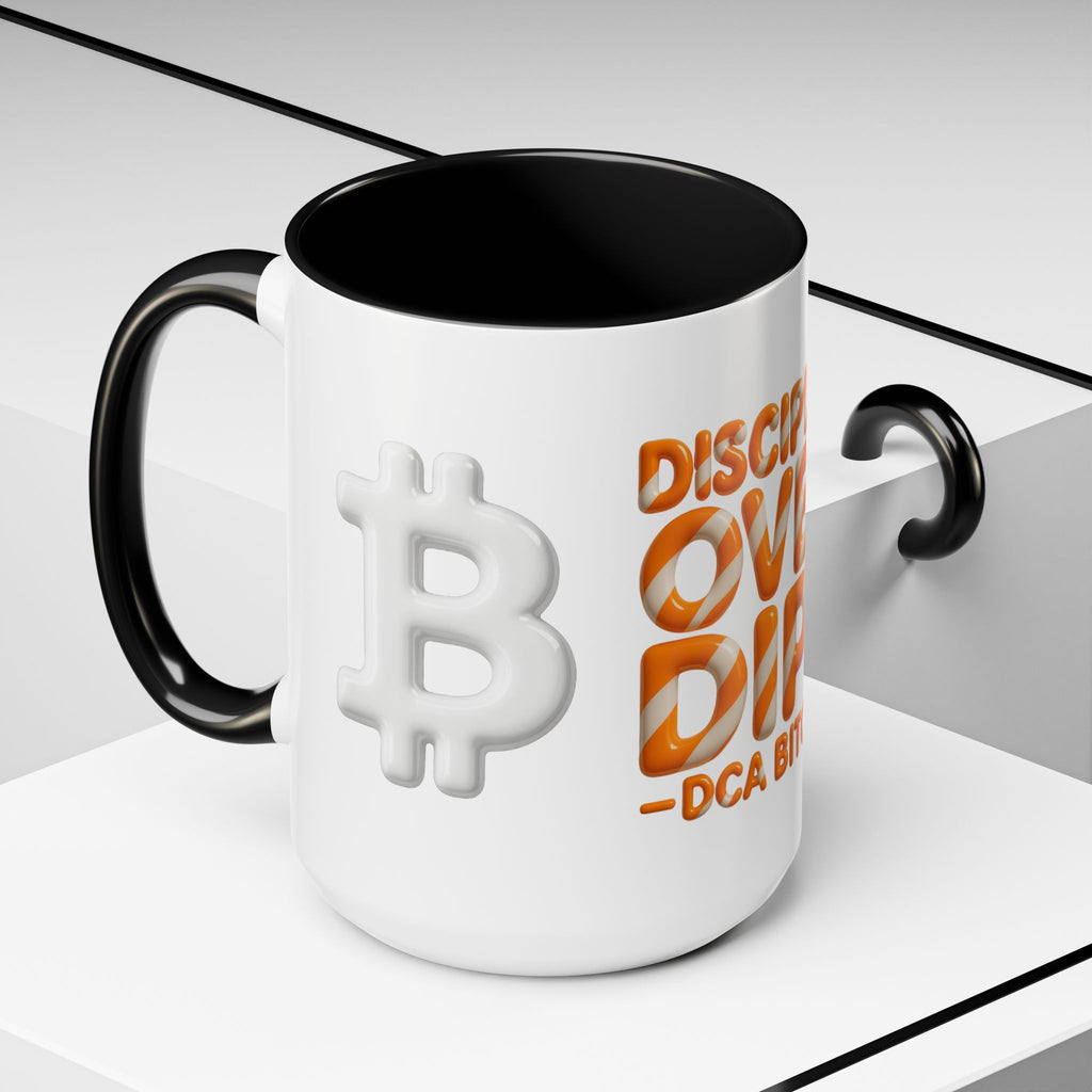 Discipline Over Dips — DCA Bitcoin | Coffee Mugs (11oz & 15oz) {{variant1}} | Bitcoin Apparel