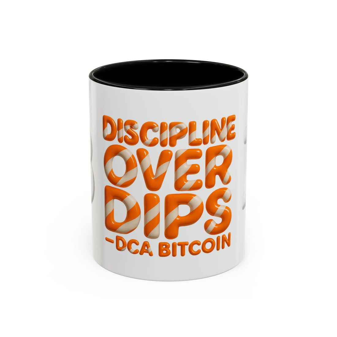 Discipline Over Dips — DCA Bitcoin | 11oz Coffee Mug black interior - Front view | Bitcoin Merch