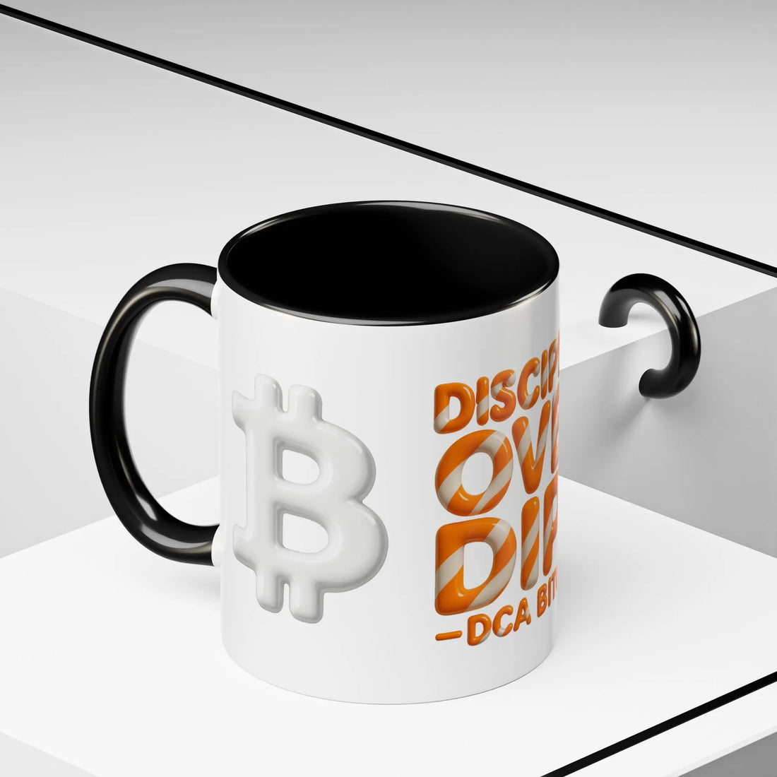 Discipline Over Dips — DCA Bitcoin | 11oz Coffee Mug black interior - Side view 