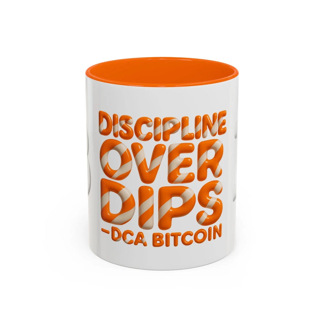 Discipline Over Dips — DCA Bitcoin | 11oz Coffee Mug orange interior - Front view | Bitcoin Merch