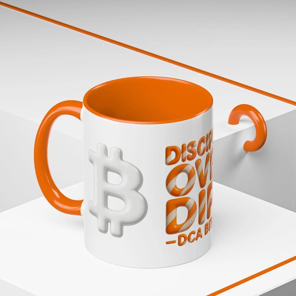 Discipline Over Dips — DCA Bitcoin | 11oz Coffee Mug orange interior - Side view