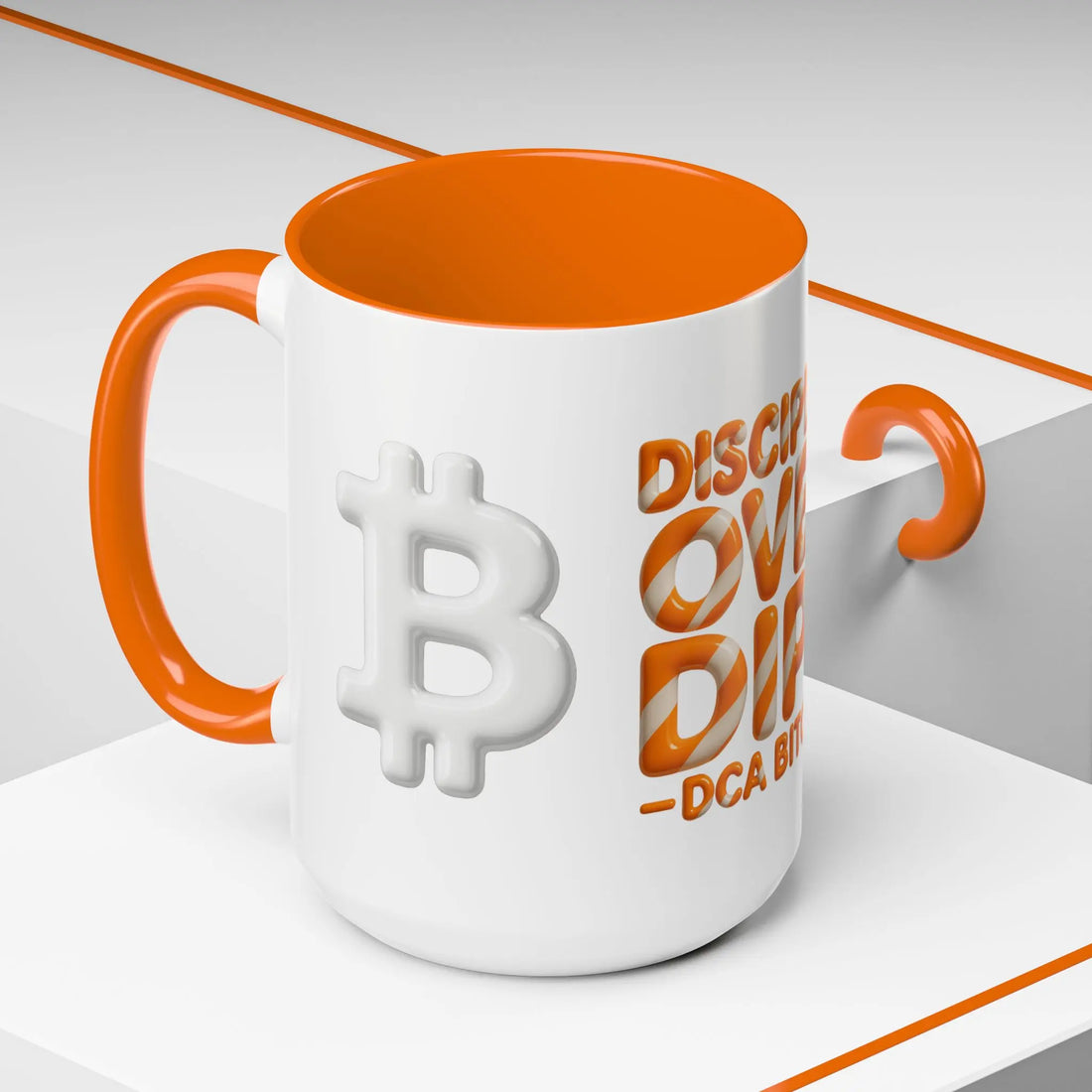 Discipline Over Dips — DCA Bitcoin | 15oz Coffee Mug orange interior - Side view