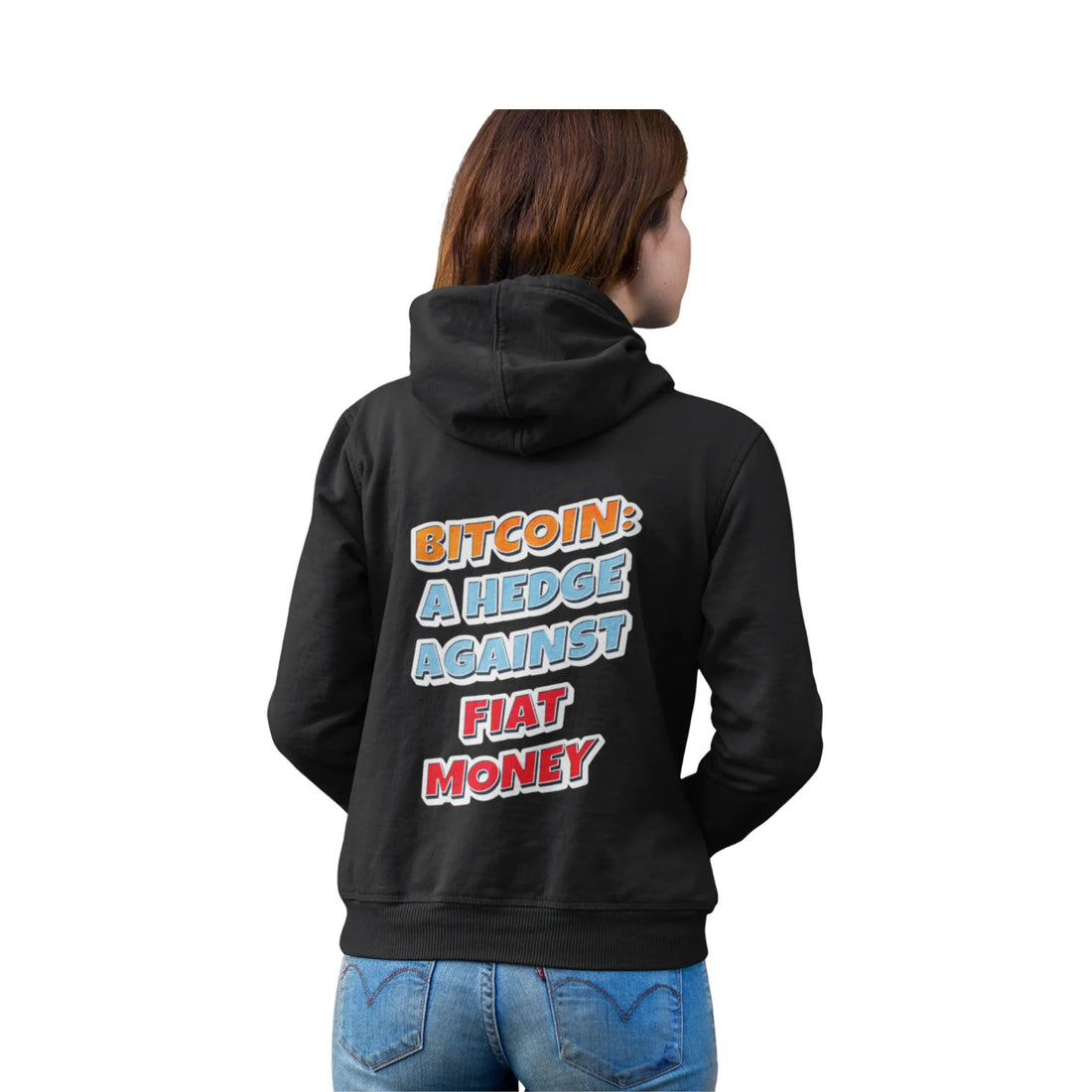 Bitcoin A Hedge Against Fiat Money Unisex Hoodie - Black - Lane Seven LS14001 Model Back View - Bitcoin Gear
