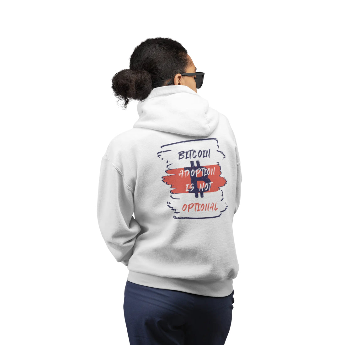 Bitcoin Adoption Is Not Optional Unisex Hoodie - Artic White - AWDis JH001 Model Back View - Bitcoin Gear