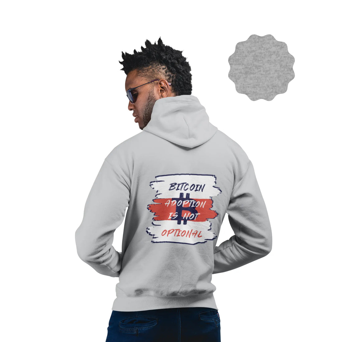 Bitcoin Adoption Is Not Optional Unisex Hoodie - Heather Grey - AWDis JH001 Model Back View - Bitcoin Gear