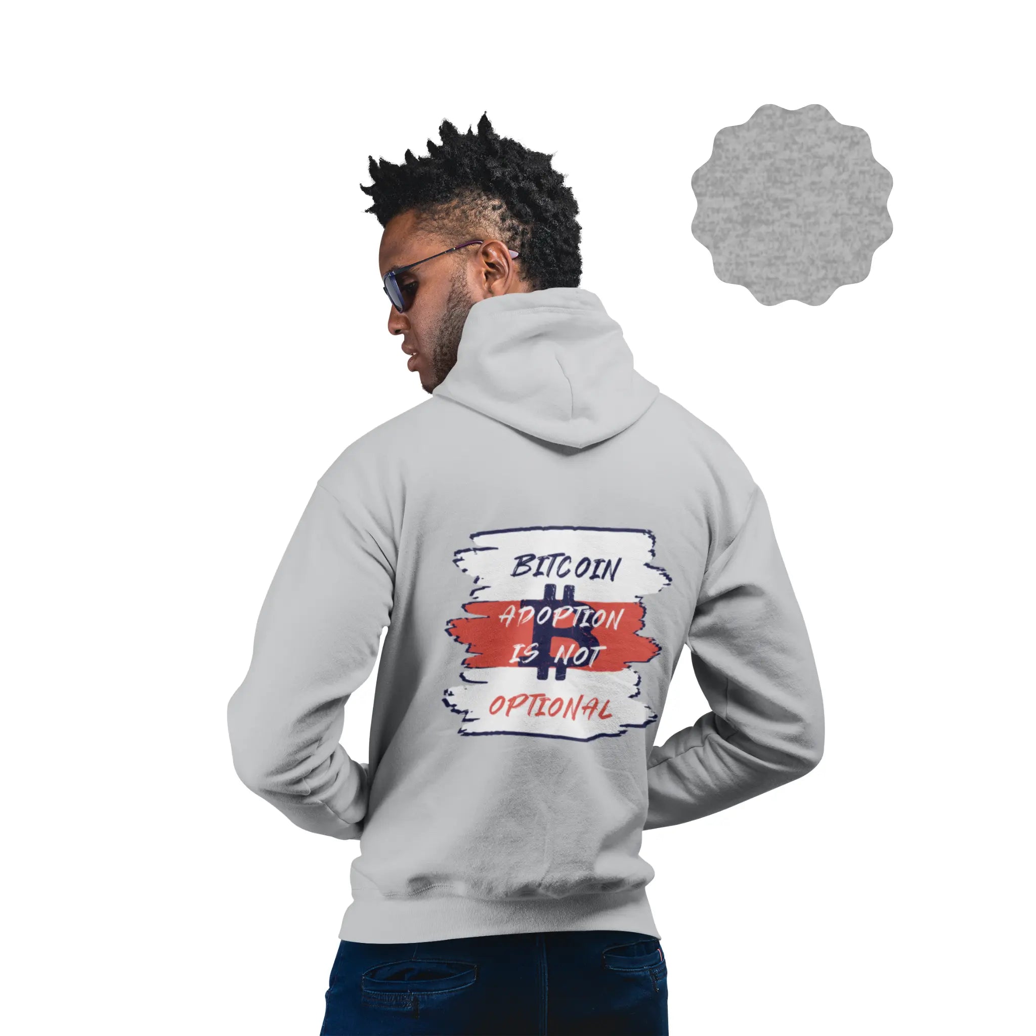 Bitcoin Adoption Is Not Optional Unisex Hoodie - Heather Grey - AWDis JH001 Model Back View - Bitcoin Gear
