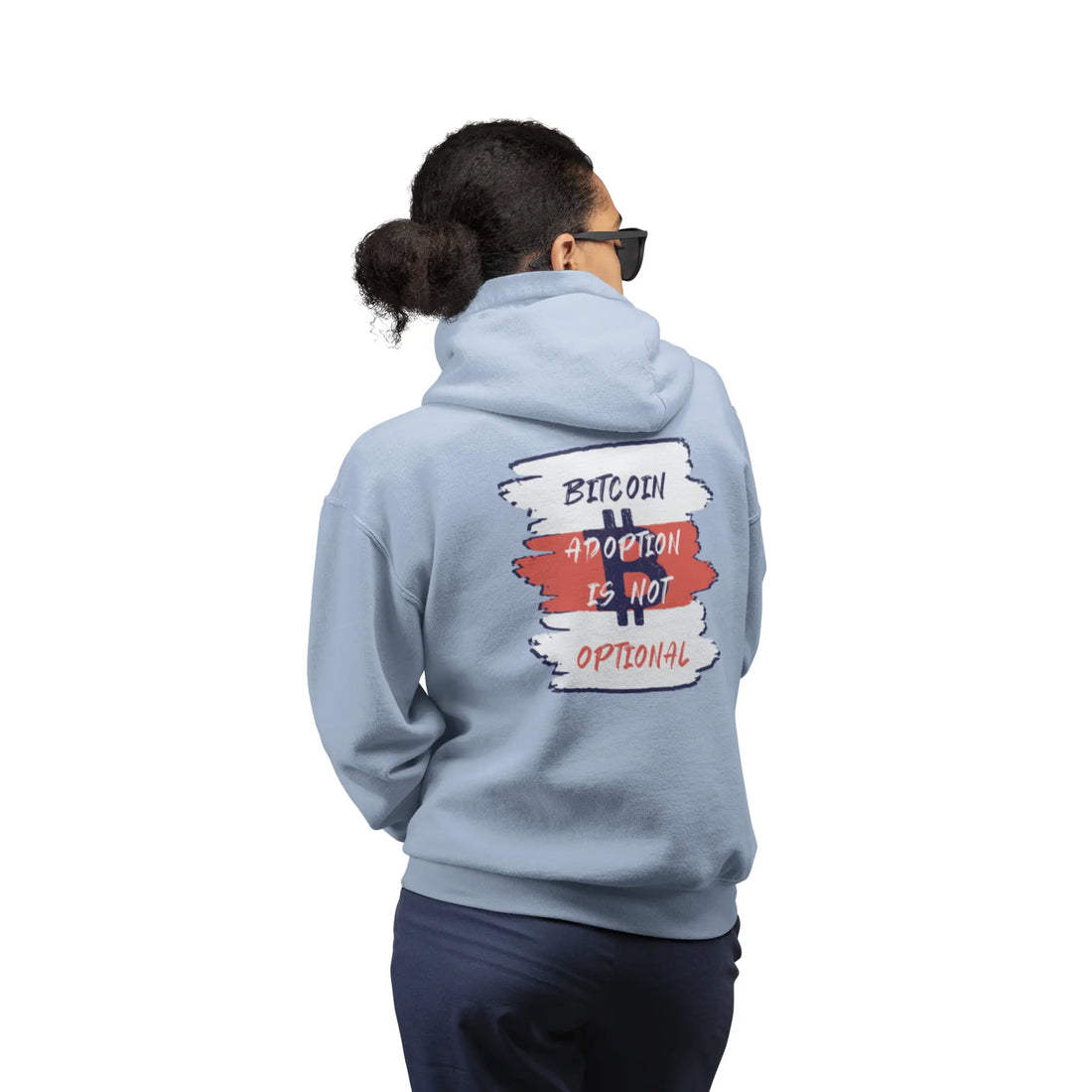 Bitcoin Adoption Is Not Optional Unisex Hoodie - Sky Blue - AWDis JH001 Model Back View - Bitcoin Gear