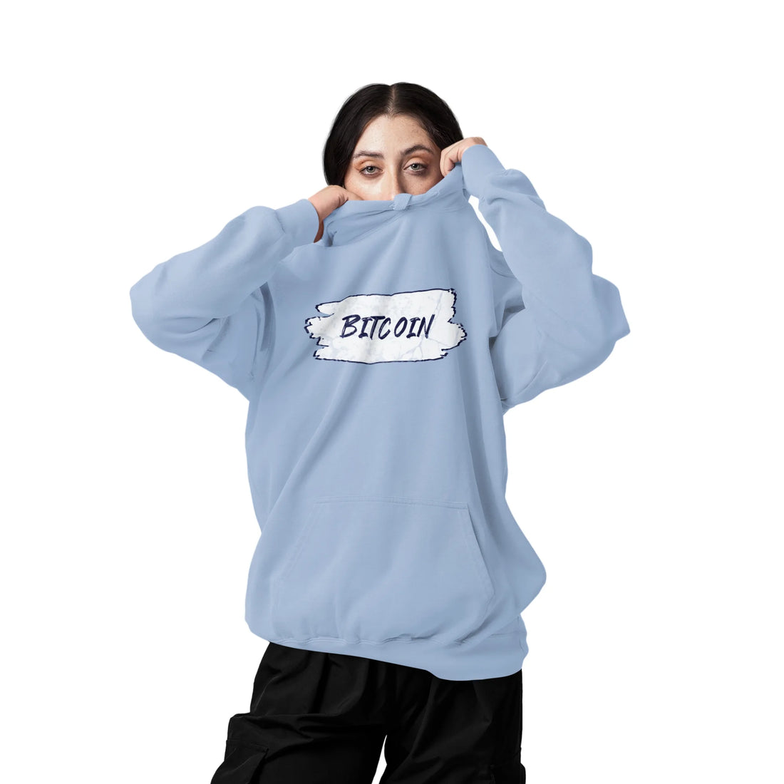 Bitcoin Adoption Is Not Optional Unisex Hoodie - Sky Blue - AWDis JH001 Model Front View - Bitcoin Gear