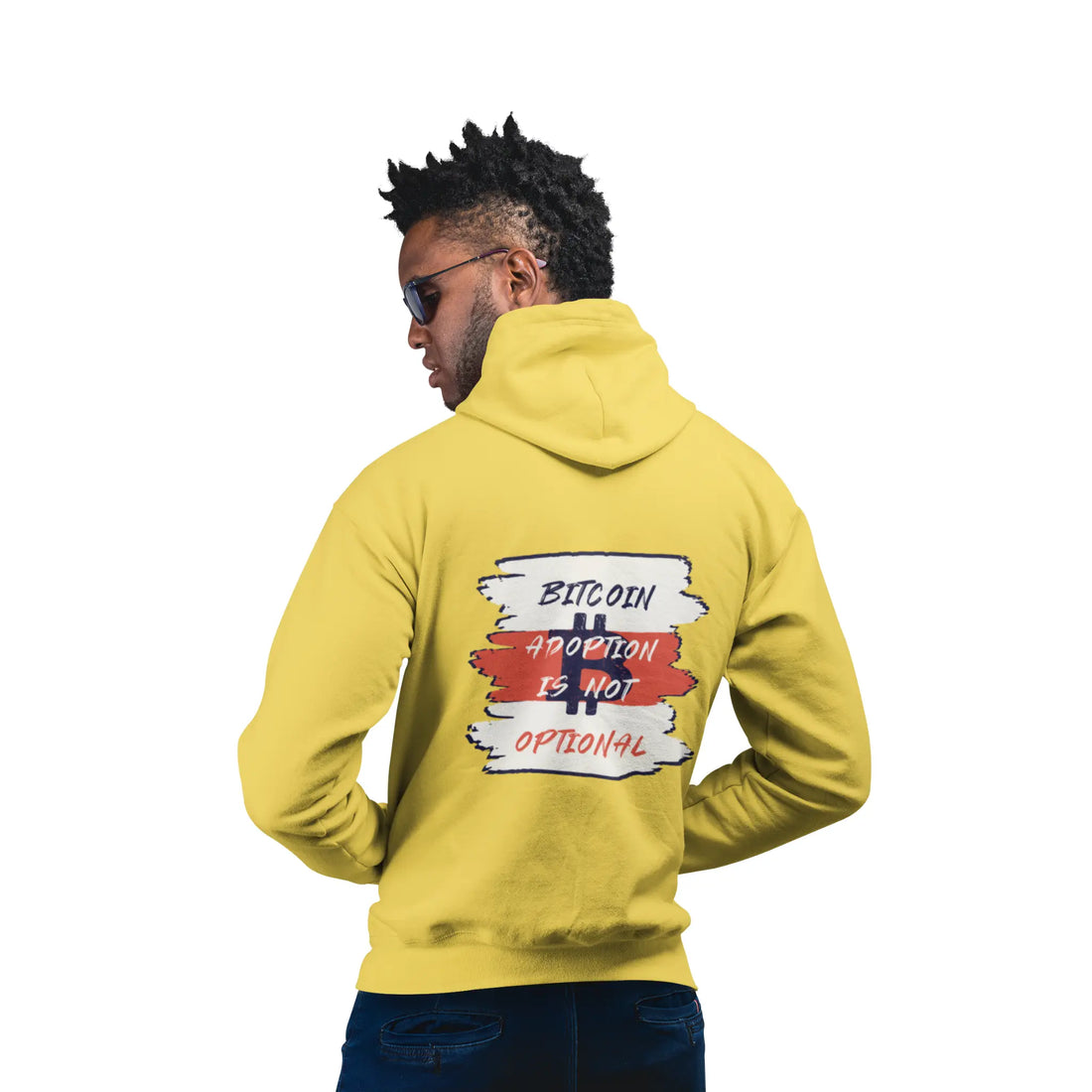 Bitcoin Adoption Is Not Optional Unisex Hoodie - Sun Yellow - AWDis JH001 Model Back View - Bitcoin Wear