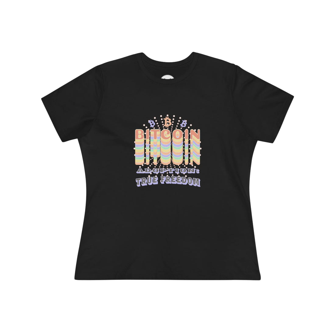 Bitcoin Adoption True Freedom Womens Tee - Black - Bella Canvas 6400 Flat Design View - Classic Bitcoin Merch