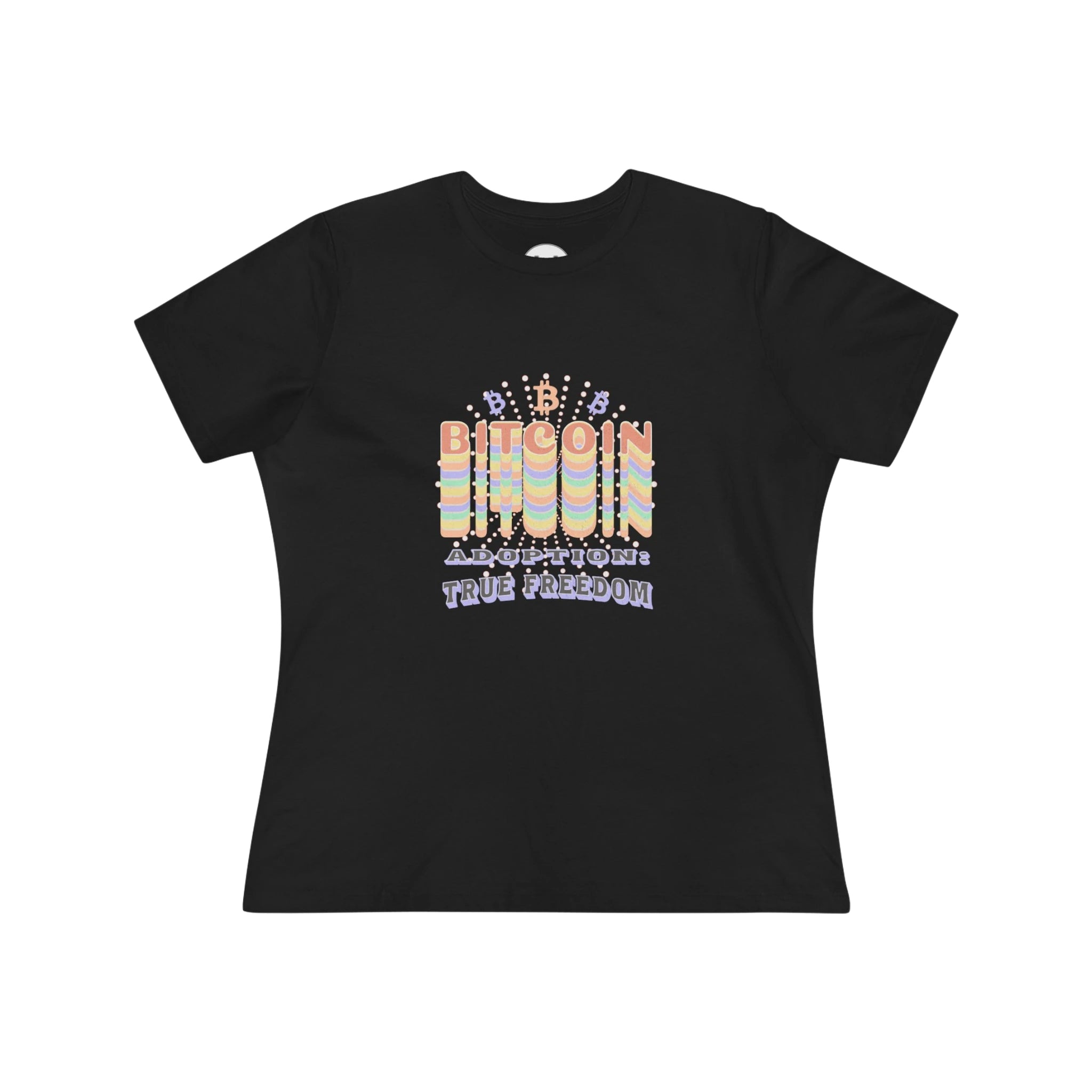 Bitcoin Adoption True Freedom Womens Tee - Black - Bella Canvas 6400 Flat Design View - Classic Bitcoin Merch