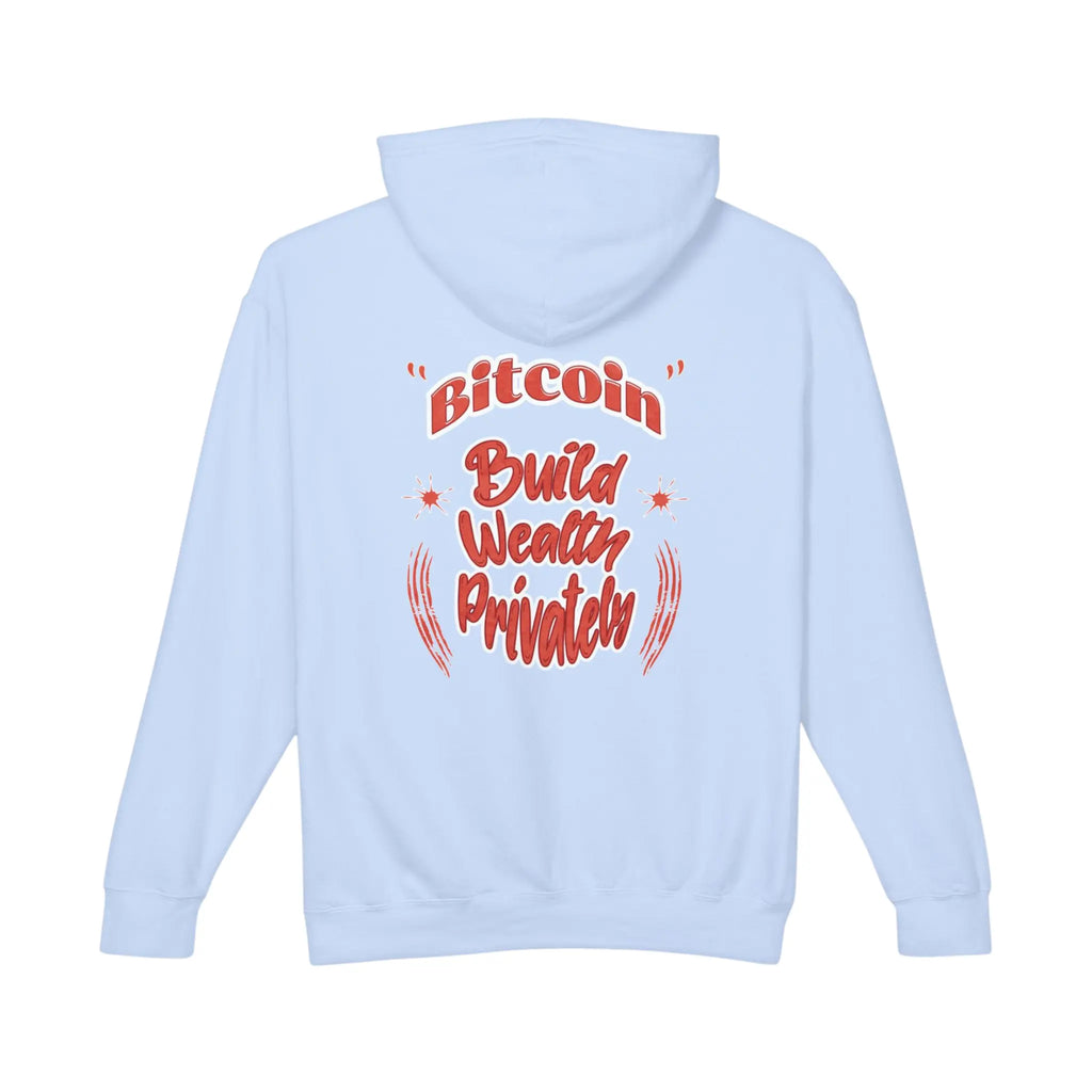 Bitcoin Build Wealth Privately Unisex Hoodie - Hydrangea - Comfort Colors 1467 Flat Rear Design - Bitcoin Gear