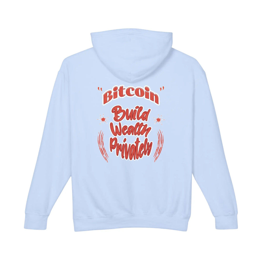 Bitcoin Build Wealth Privately Unisex Hoodie - Hydrangea - Comfort Colors 1467 Flat Rear Design - Bitcoin Gear