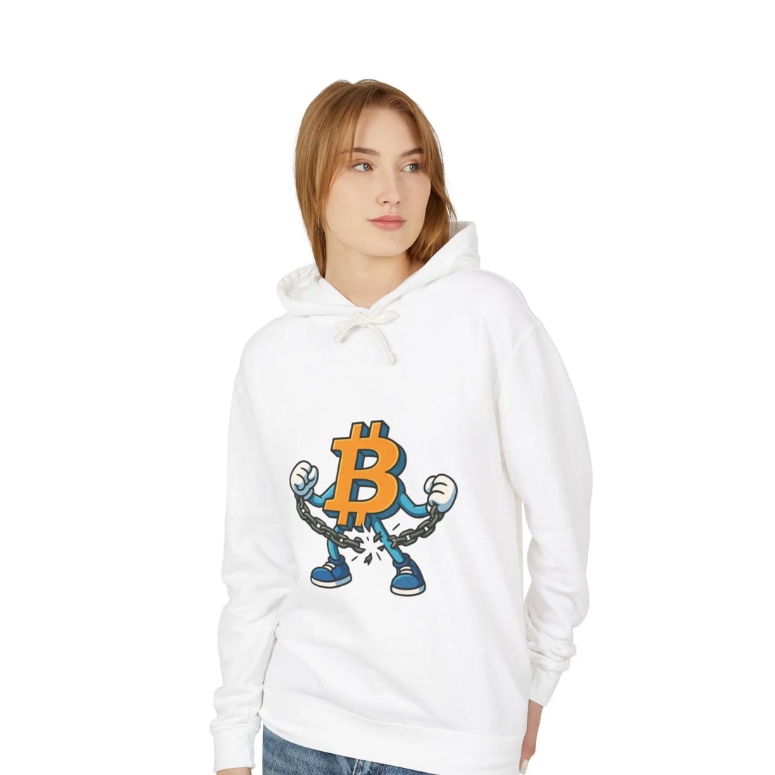 Bitcoin Build Wealth Privately Unisex Hoodie - White - Comfort Colors 1467 Model Front View - Modern Bitcoin Wear