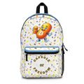 Front view of the black Bitcoin Capsule of Freedom Backpack. Assembled in USA. Bitcoin Merch.