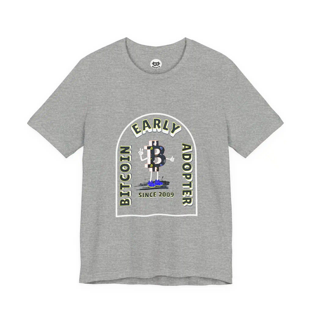 Flat front view of the athletic heather Early Adopter Since 2009 t-shirt, a Bella Canvas 3001 staple for true OGs.