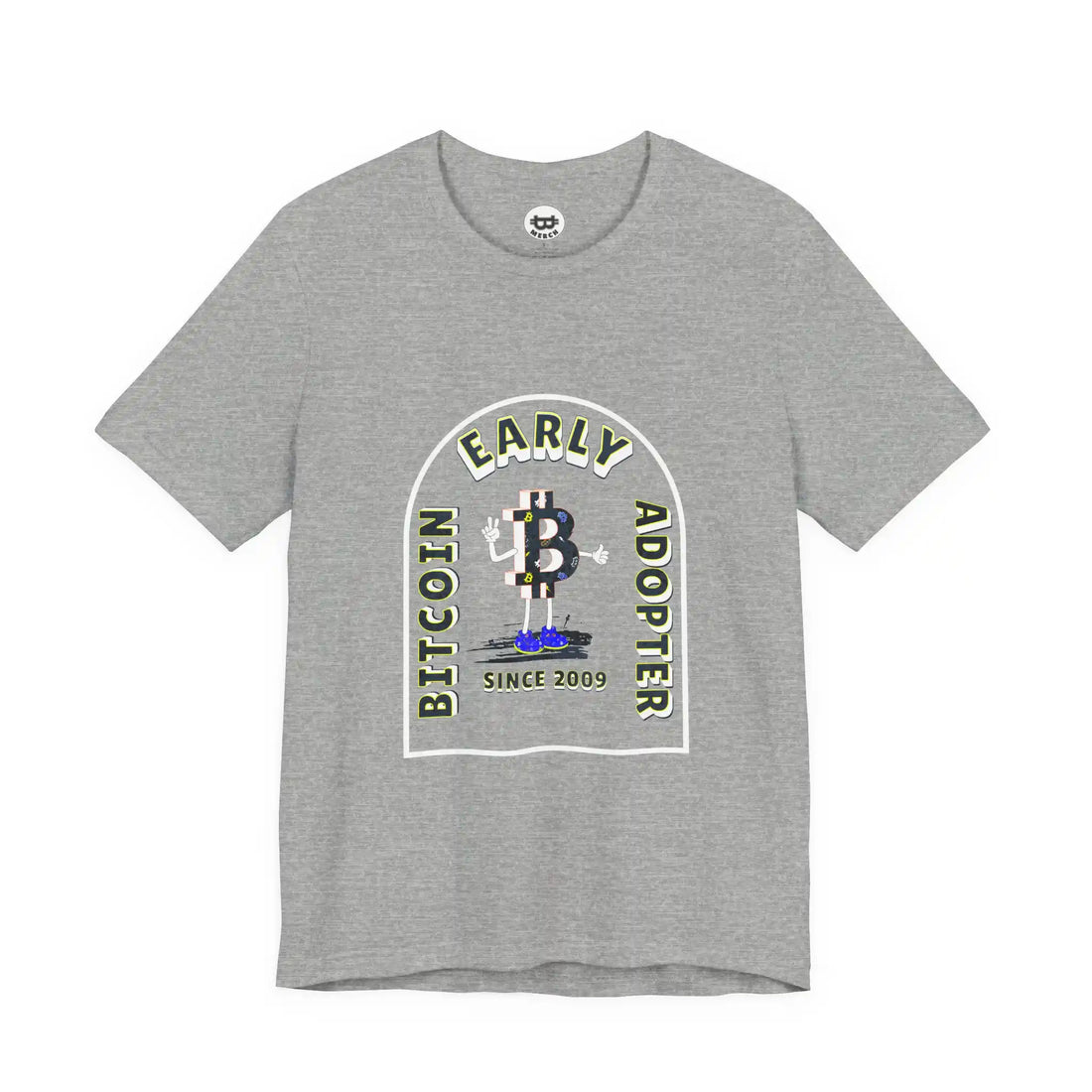 Flat front view of the athletic heather Early Adopter Since 2009 t-shirt, a Bella Canvas 3001 staple for true OGs.