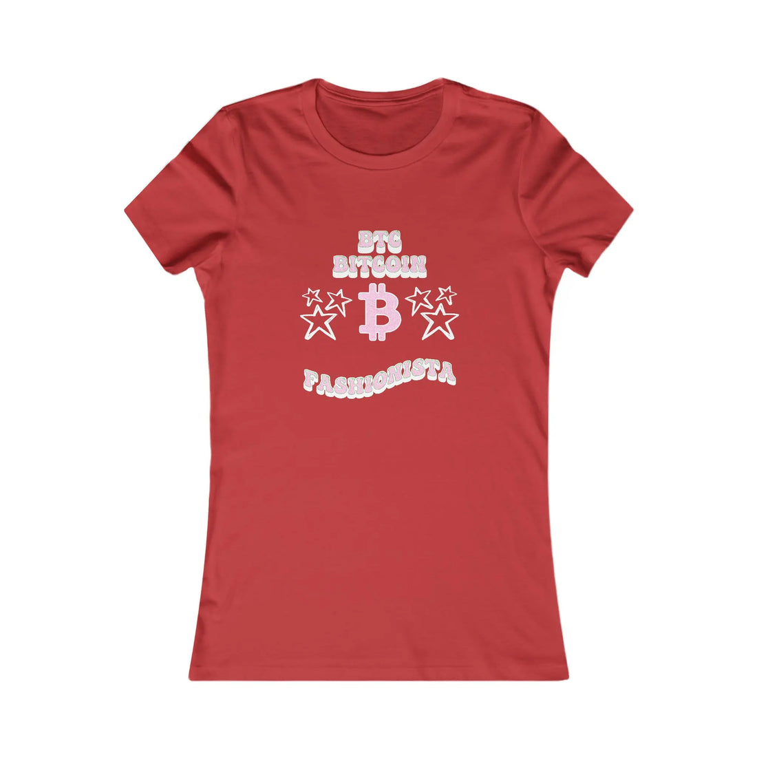 Bitcoin Fashionista Womens Tee - Red - Bella Canvas 6004 Slim Fit Flat Design View - Modern Bitcoin Wear
