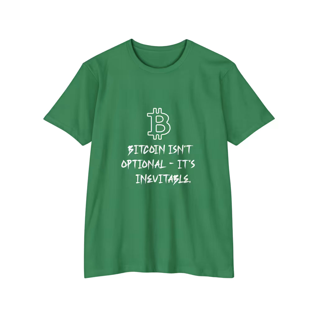 Flat lay of the CVC Kelly Green Bitcoin Isn't Optional t-shirt, featuring Next Level 6210 fabric and sound money message.