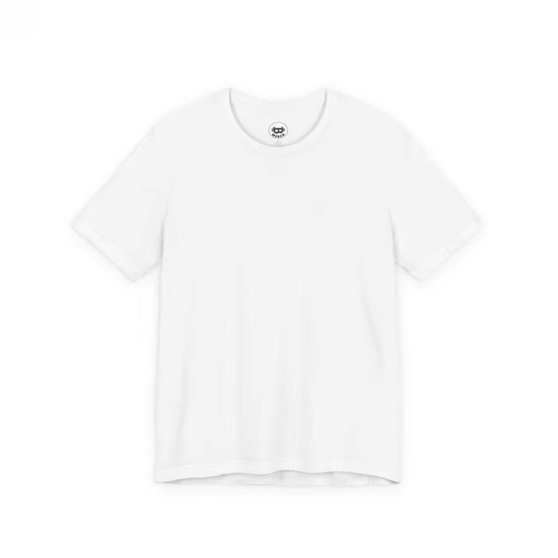 Flat lay of the blank front of the white Bella Canvas 3001 t-shirt. Premium minimalist aesthetic.