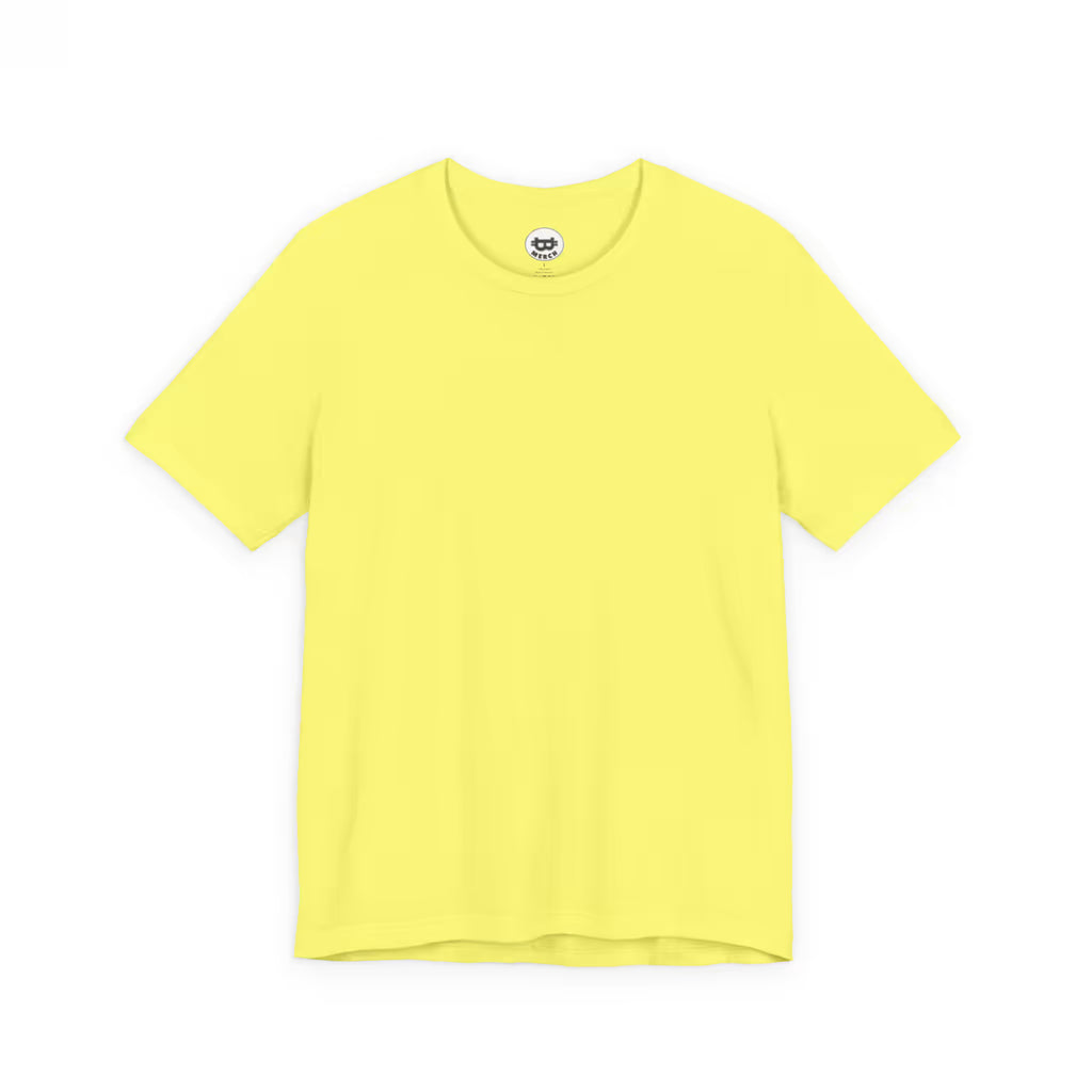 Flat lay of the blank front of the yellow Bella Canvas 3001 t-shirt. A clean look for everyday Bitcoiners.