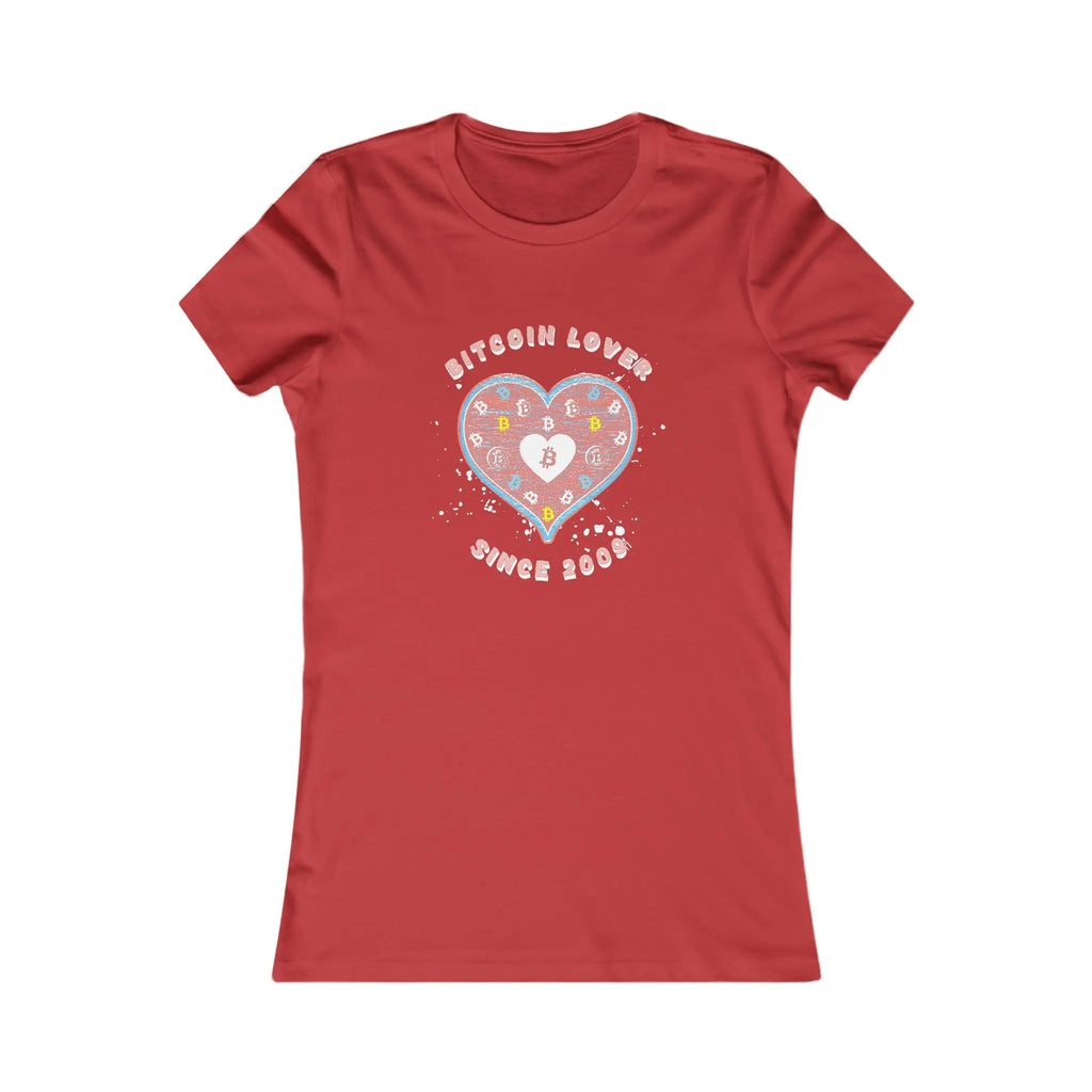 Bitcoin Lover Since 2009 Womens Tee - Red - Bella Canvas 6004 Slim Fit Flat Design View - Classic Bitcoin Merch