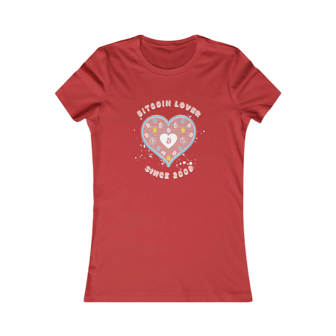 Bitcoin Lover Since 2009 Womens Tee - Red - Bella Canvas 6004 Slim Fit Flat Design View - Classic Bitcoin Merch