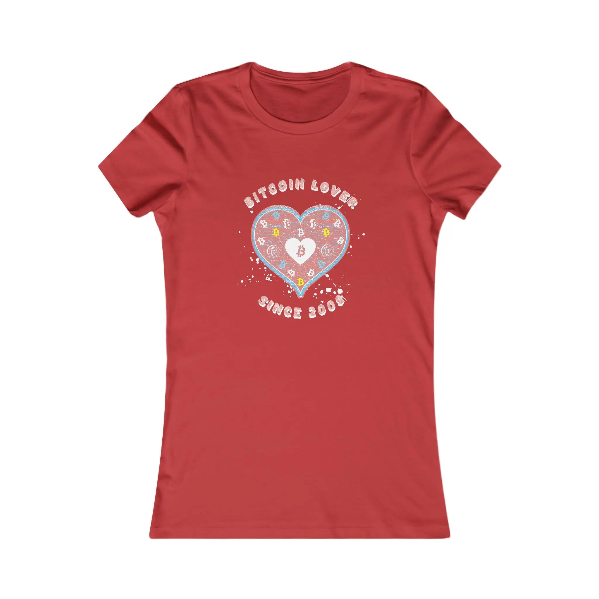 Bitcoin Lover Since 2009 Womens Tee - Red - Bella Canvas 6004 Slim Fit Flat Design View - Classic Bitcoin Merch