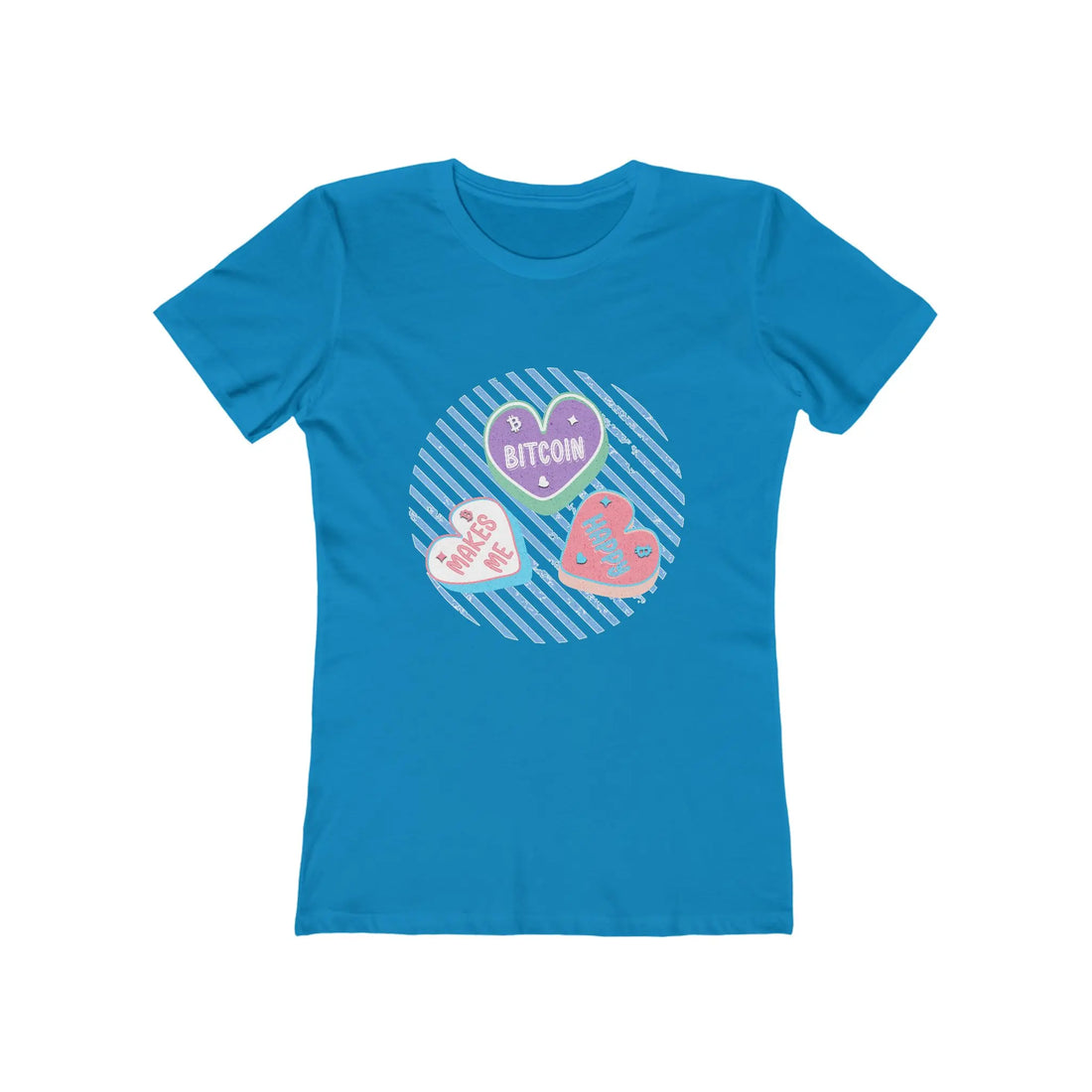 Bitcoin Makes Me Happy Womens Tee - Solid Turquoise - Next Level 3900 Flat View - Bitcoin Gear