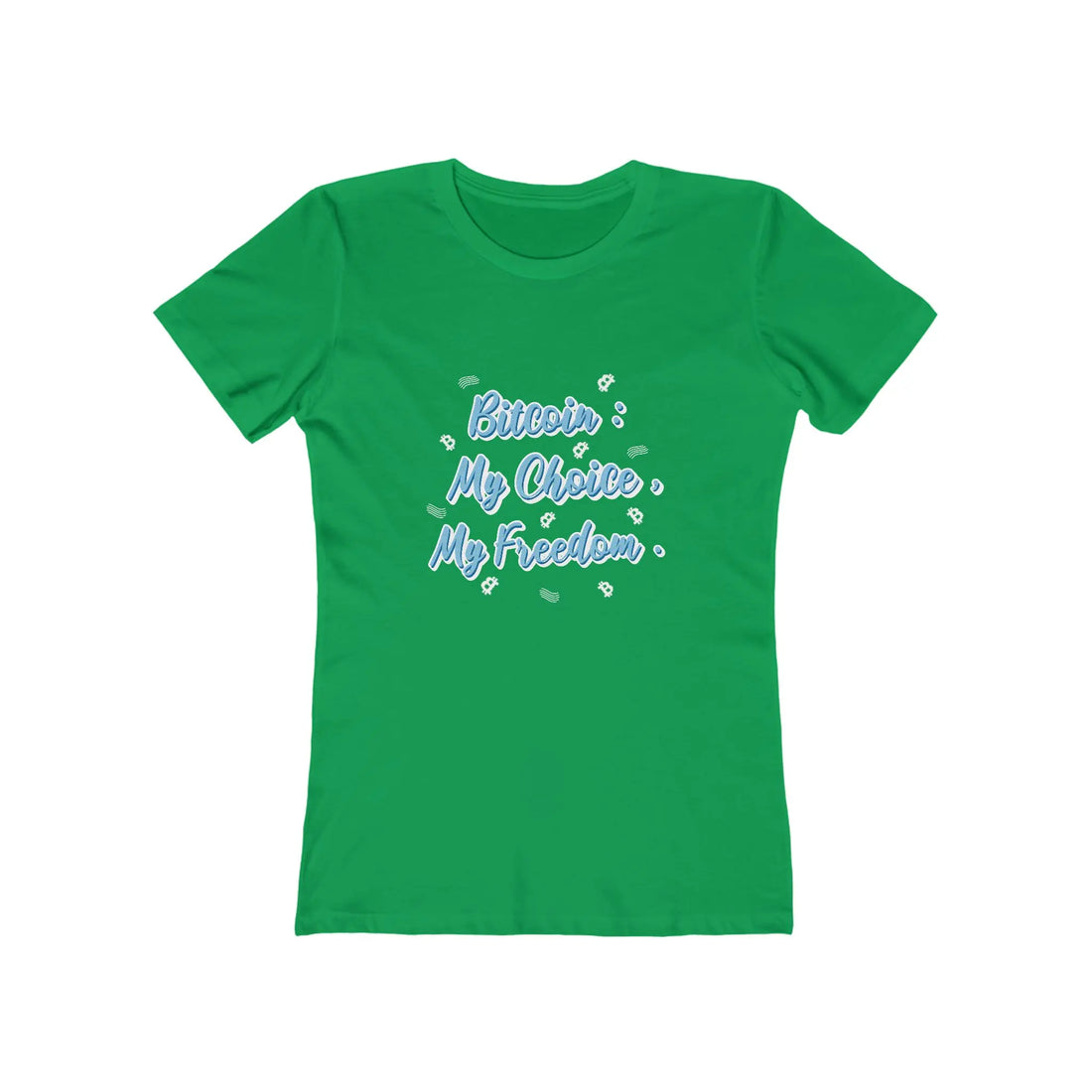 Bitcoin My Choice My Freedom Womens Tee - Solid Kelly Green - Next Level 3900 Flat View - Modern Bitcoin Wear