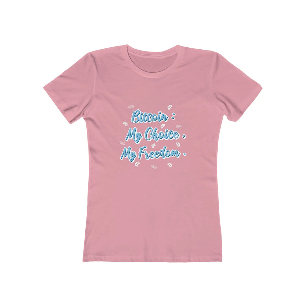 Bitcoin My Choice My Freedom Womens Tee - Solid Light Pink - Next Level 3900 Flat View - Sovereign Bitcoin Gear