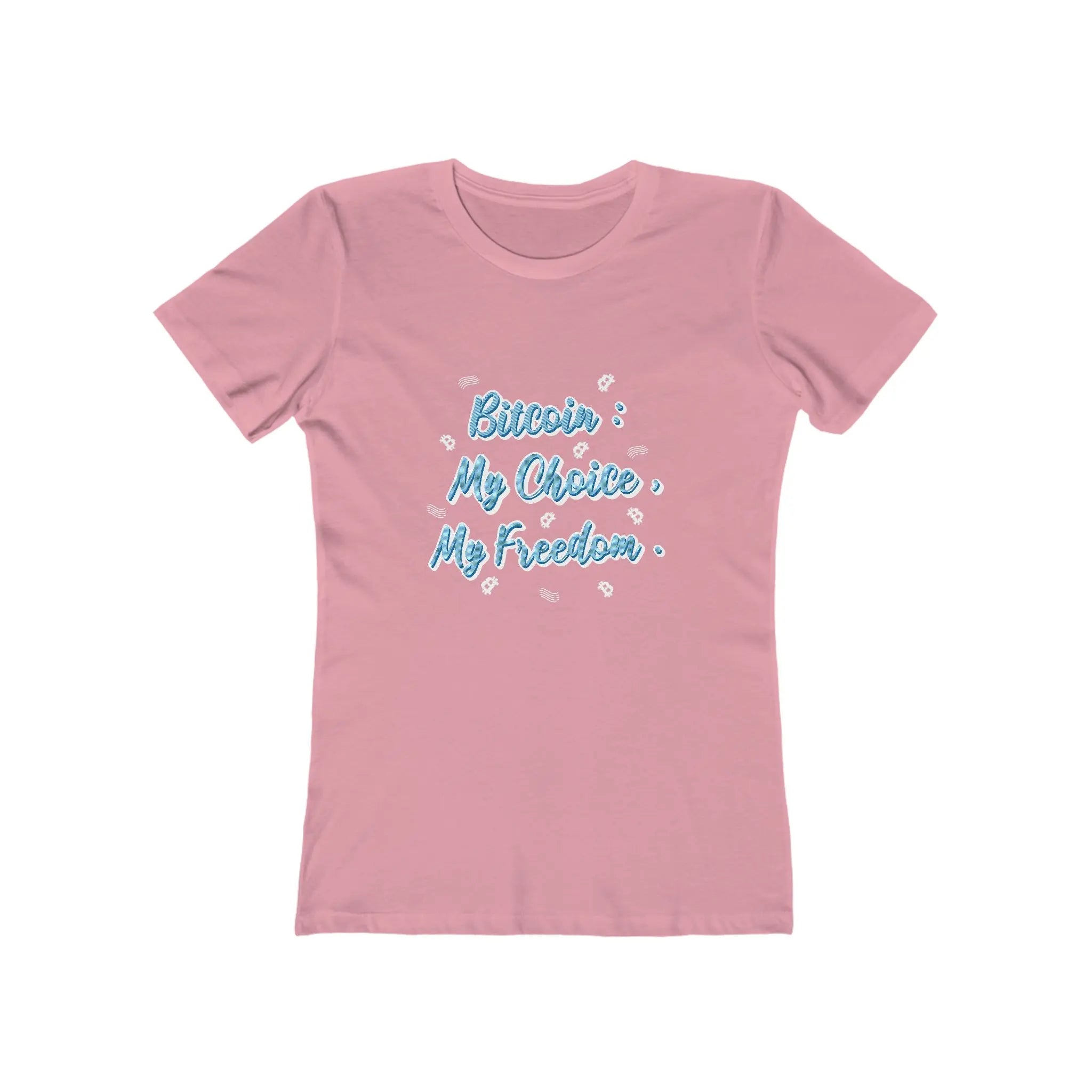 Bitcoin My Choice My Freedom Womens Tee - Solid Light Pink - Next Level 3900 Flat View - Sovereign Bitcoin Gear
