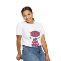 Front view of a model wearing the white Bitcoin My Only Saving Plan t-shirt. True sound money savings.