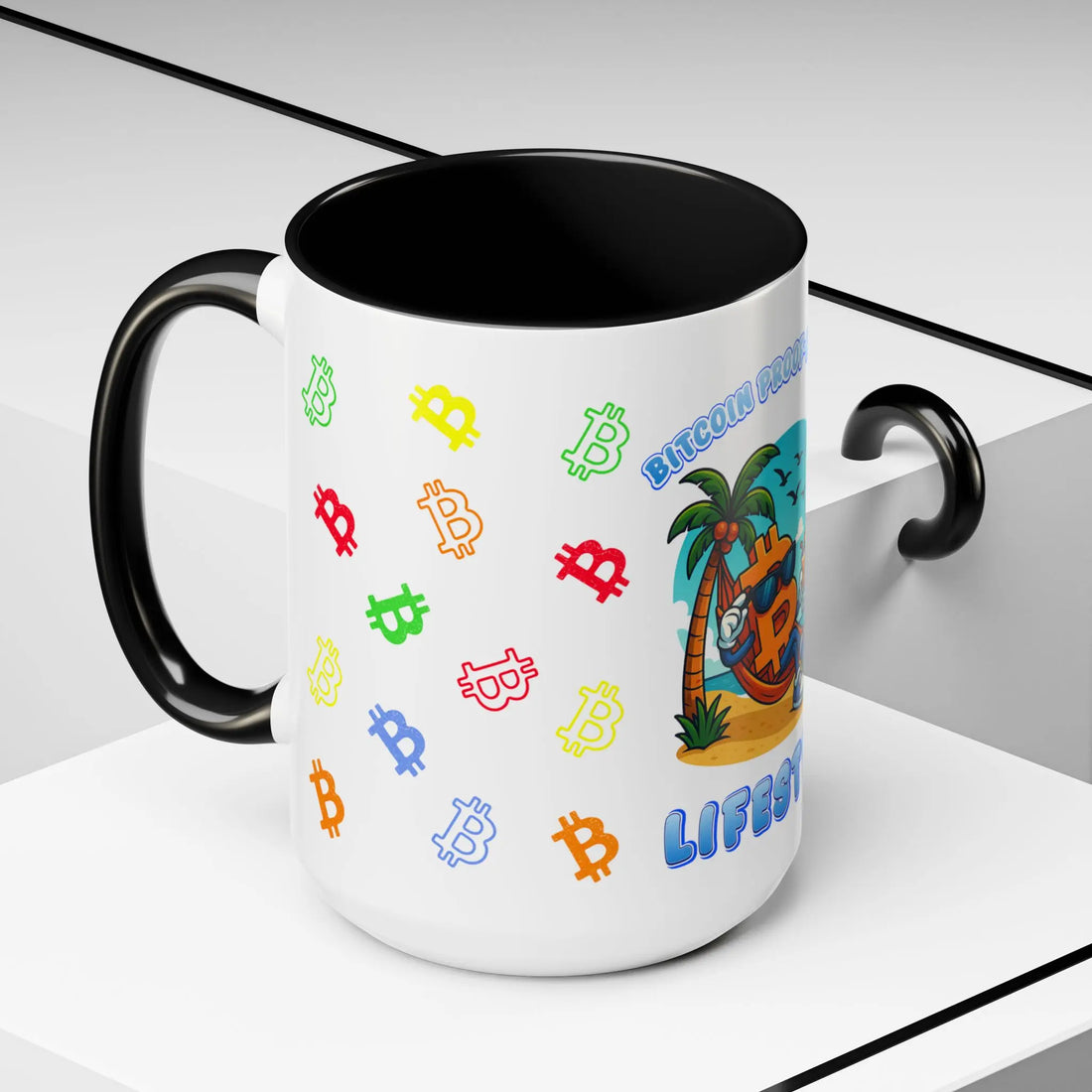 Bitcoin Proof-Of-Work — Lifestyle | 15oz Coffee Mug with black interior - Side view
