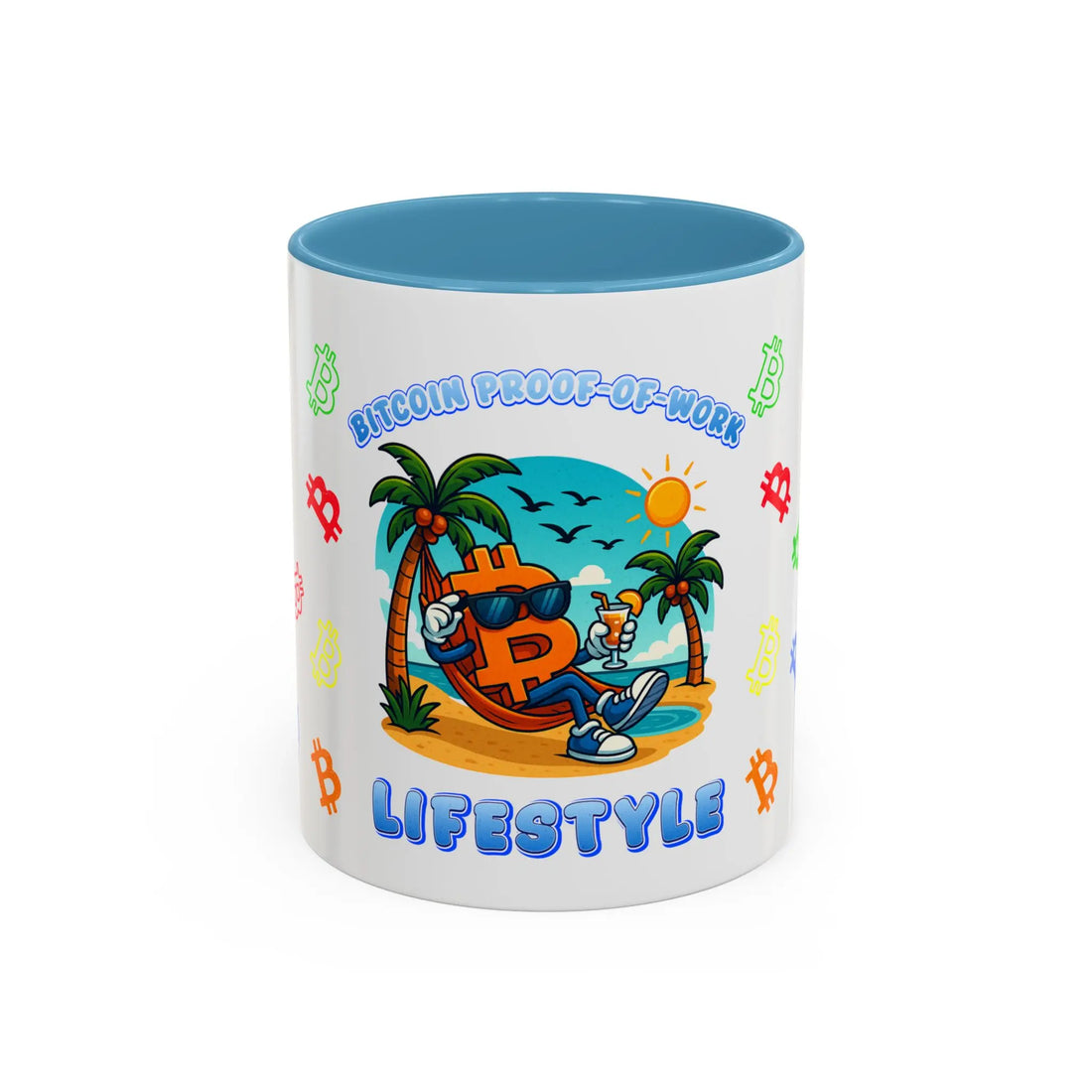 Bitcoin Proof-Of-Work — Lifestyle | 11oz Coffee Mug with light blue interior - Front view