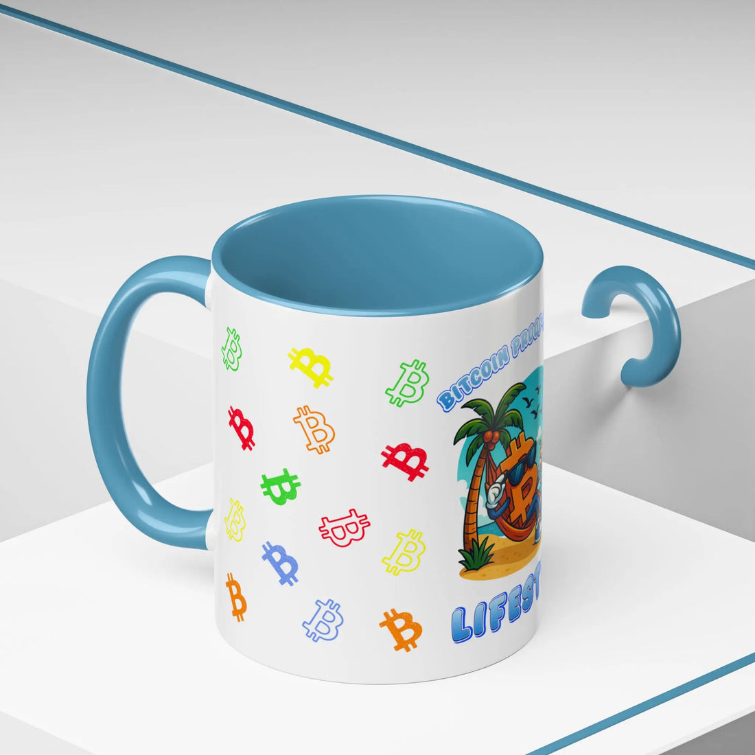 Bitcoin Proof-Of-Work — Lifestyle | 11oz Coffee Mug with light blue interior - Side view