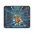 Bitcoin Proof of Work Mining Mouse Pad with illustrated Bitcoin miner, ASIC equipment, server racks, and mining room