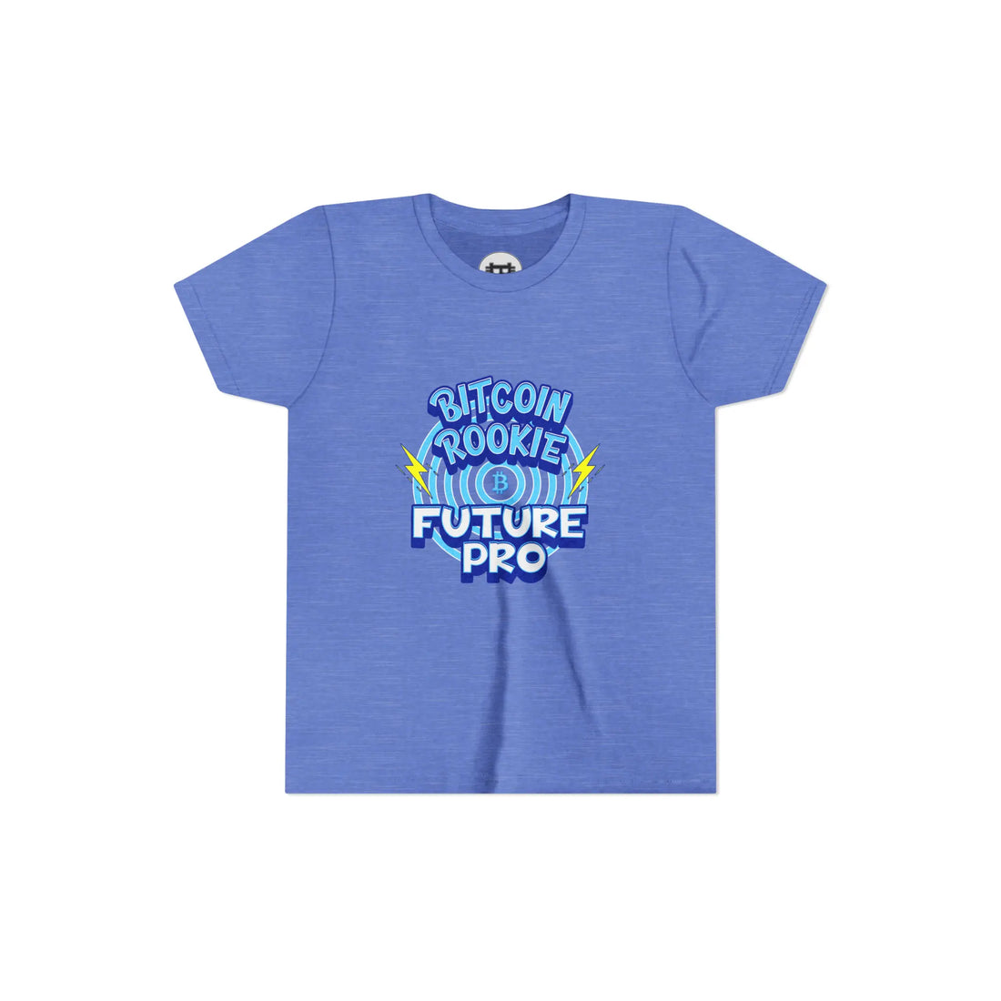 Bitcoin Rookie Future PRO Youth T-Shirt - Heather Columbia Blue - Bella Canvas 3001Y Flat View - Bitcoin Wear