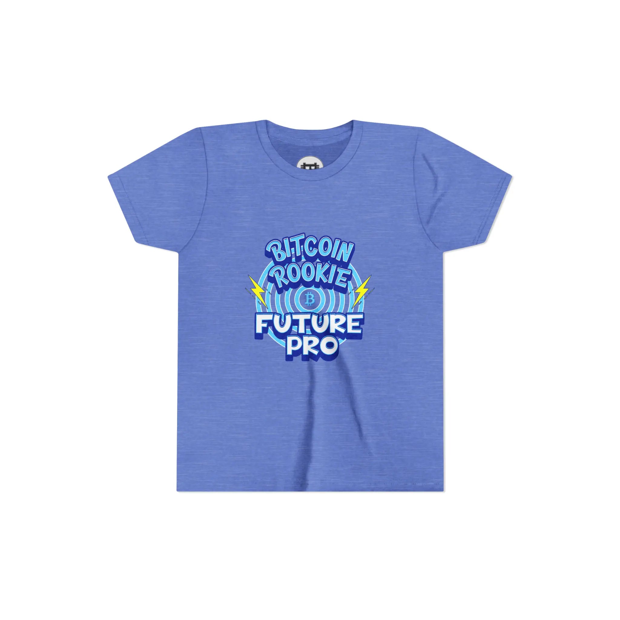 Bitcoin Rookie Future PRO Youth T-Shirt - Heather Columbia Blue - Bella Canvas 3001Y Flat View - Bitcoin Wear