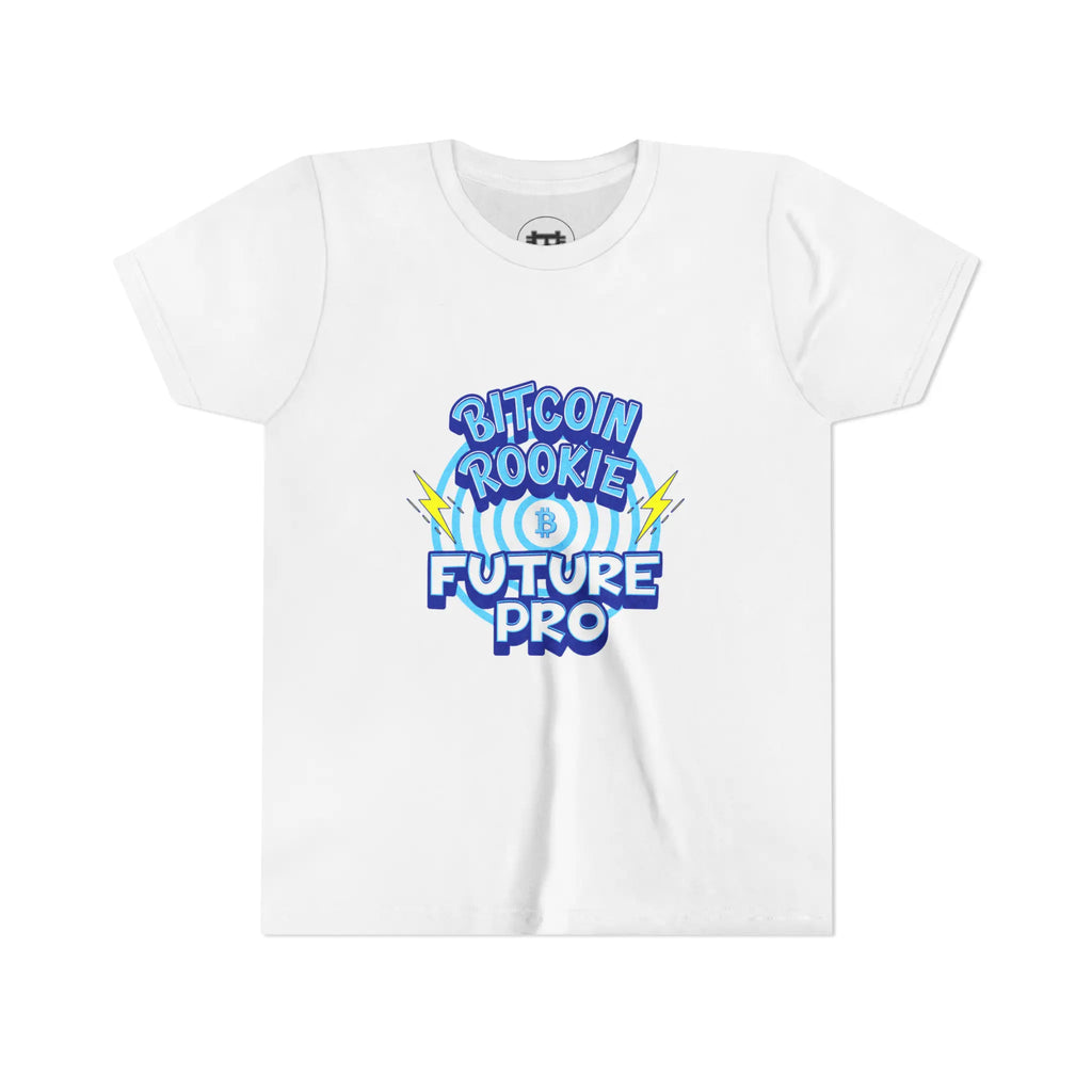 Bitcoin Rookie Future PRO Youth T-Shirt - White - Bella Canvas 3001Y Flat Design View - Bitcoin Gear