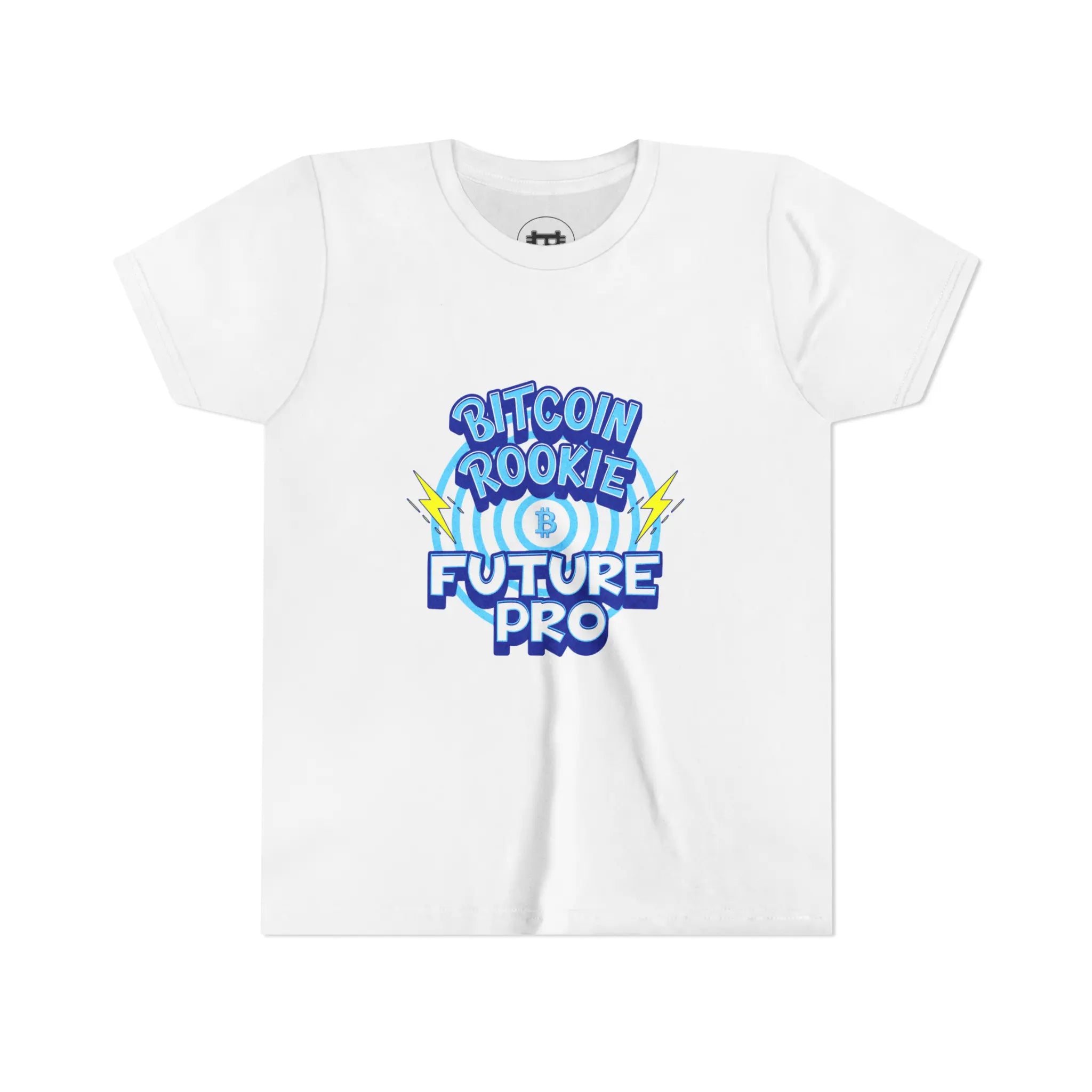 Bitcoin Rookie Future PRO Youth T-Shirt - White - Bella Canvas 3001Y Flat Design View - Bitcoin Gear