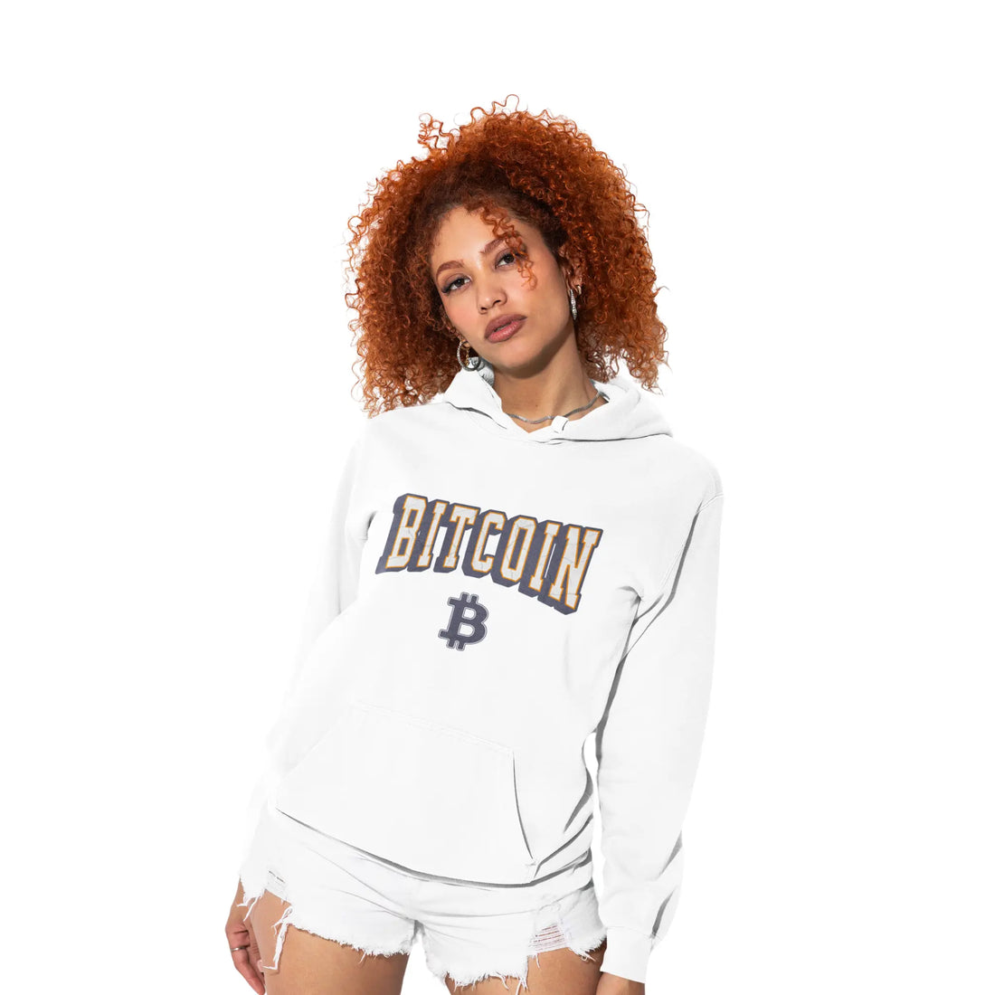 Bitcoin Stronger Than Ever Unisex Hoodie Back Print - White - Lane Seven LS14001 Model Back View - Bitcoin Merch