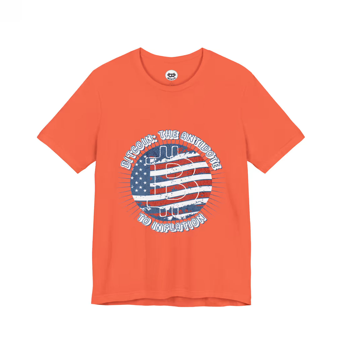 Flat lay of the coral Bitcoin The Antidote to Inflation t-shirt, showing the soft Bella Canvas 3001 fabric.