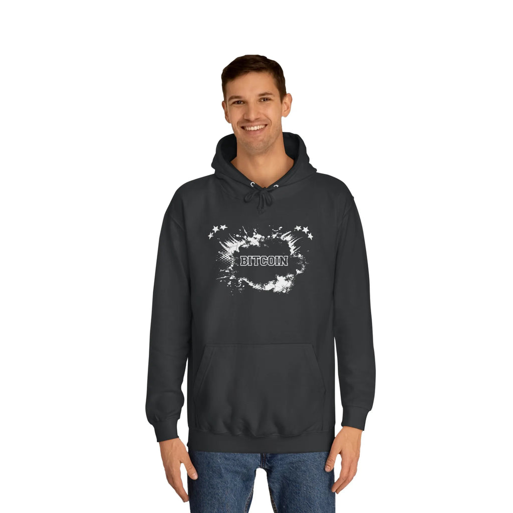 Bitcoin The Evolution Of Money Unisex Hoodie - Jet Black - AWDis JH001 Model Front - Sovereign Bitcoin Apparel