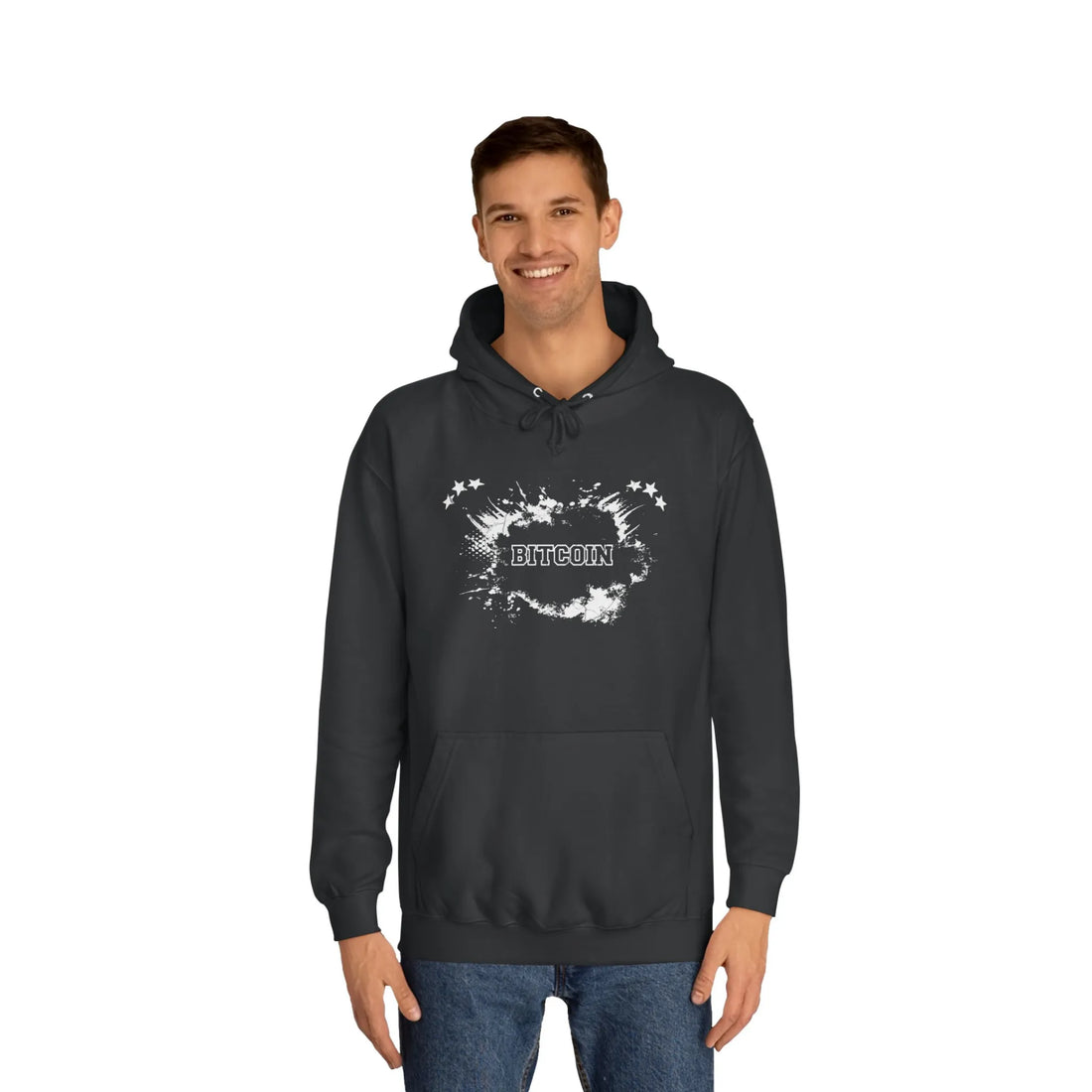 Bitcoin The Evolution Of Money Unisex Hoodie - Jet Black - AWDis JH001 Model Front - Sovereign Bitcoin Apparel