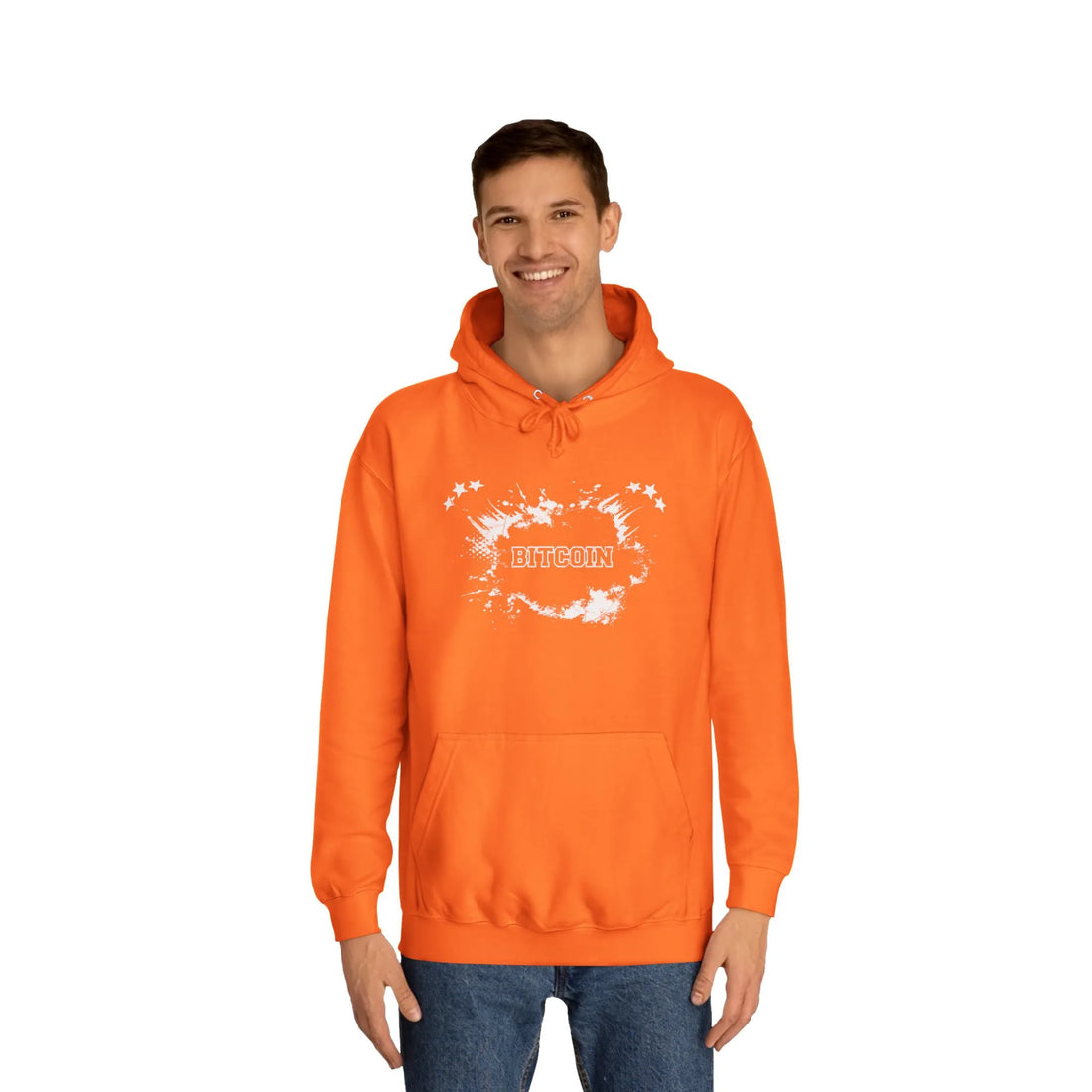 Bitcoin The Evolution Of Money Unisex Hoodie - Orange Crush - AWDis JH001 Model Front View - Bitcoin Apparel